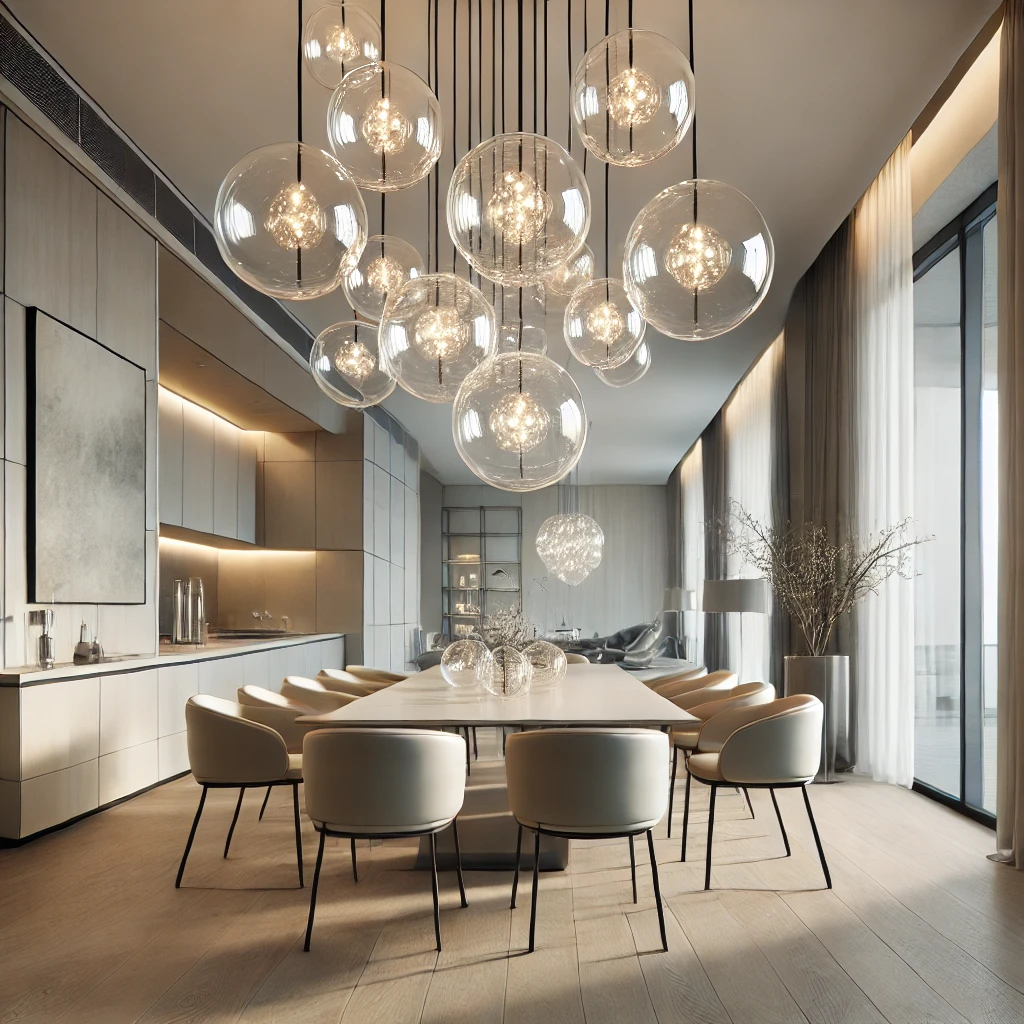 02 - Sophisticated Glow Dining Room With Bubble Chandeliers Ideas