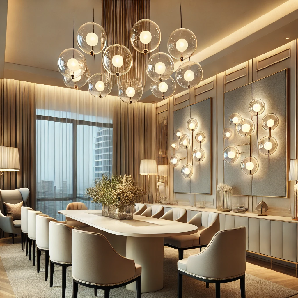 05 - Layer Lighting Dining Room With Bubble Wall Sconces